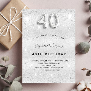 40. Geburtstag silber Glitzer Glitzern glamourös Einladung