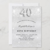 40. Geburtstag silber Glitzer Glitzern glamourös Einladung (Vorderseite)