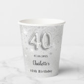 40. Geburtstag silber Glitzer Name elegant Pappbecher (Vorderseite)