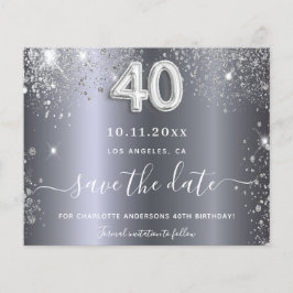 40. Geburtstag Silber Glitzer Save the Date Karte