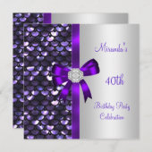 40. Geburtstag Silber Sequins Lila Diamond Bow Einladung (Vorne/Hinten)