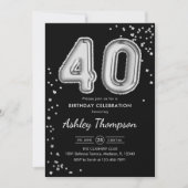 40. Geburtstag - Silberballons schwarz Einladung (Vorderseite)