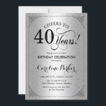 40. Geburtstag - SilberDamaskus Einladung<br><div class="desc">40. Geburtstag Einladung. Elegantes Vintages Imitat silberfarbenes Design mit Damast-Muster. Enthält Skript-Schriftart. Bis 40 Jahre! Kann in jedem Alter personalisiert werden! Nachricht,  wenn Sie weitere Anpassungen benötigen.</div>