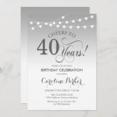 40. Geburtstag - Silberweiß Einladung (Vorne/Hinten)