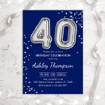 40. Geburtstag - Silver Balloons Marine Einladung<br><div class="desc">40. Party Einladung. Elegantes Design in Imitaten Glitzer Silber und Marineblau. Einladende Karte verfügt über Silber-Nummer 30 Ballons und Skript-Schriftart. Ideal für eine stilvolle Feier. Nachricht,  wenn du ein Alter brauchst.</div>