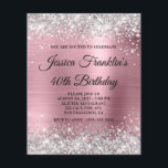 40. Geburtstag Silver Glitzer Pink Foil Einladung Flyer<br><div class="desc">Eine glamouröse 40. Geburtstagseinladung für sie auf einem Budget Papier Flyer Option (keine Umschläge inbegriffen). Imitate funkelnd silber Glitzer gegen ein koordinierendes Imitat glänzend hellrosa metallische ombre Folie Grafik. Das extravagante schwarze Kalligraphieskript kann angepasst werden. Das ganze Glanz und Glanz dieses modernen, mädchenhaften Designs sind digitale Grafiken, die wie ein...</div>