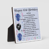 40. Geburtstag Son Poem Plaque Fotoplatte (Vorderseite)