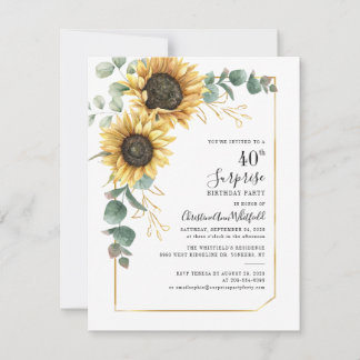 40. Geburtstag Sonnenblumen Grün Überraschung Part Einladung