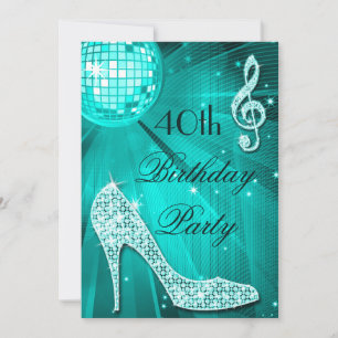 40. Geburtstag Sparkle Heels und Aquamariner Disko Einladung