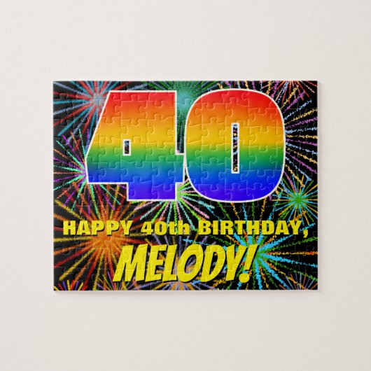 40. Geburtstag: Spaß, bunte feierliche Feuerwerke Puzzle (Horizontal)