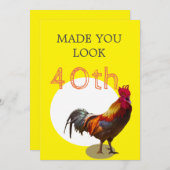 40. Geburtstag Spaß Hühnchen-Rooster Männchen Einladung (Vorne/Hinten)