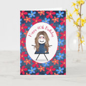 40. Geburtstag Strichfigur-Mädchen und Daisies auf Karte (Gelbe Blume)