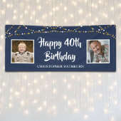 40. Geburtstag String Lichter Name Blau Banner