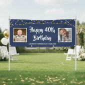 40. Geburtstag String Lichter Name Blau Banner
