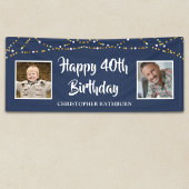 40. Geburtstag String Lichter Name Blau Banner