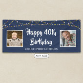 40. Geburtstag String Lichter Name Blau Banner