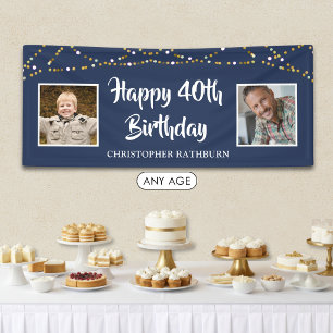 40. Geburtstag String Lichter Name Blau Banner