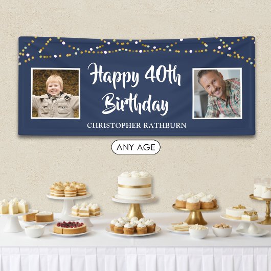 40. Geburtstag String Lichter Name Blau Banner