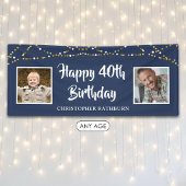 40. Geburtstag String Lichter Name Blau Banner