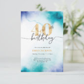 40. Geburtstag Türkis-Aquarell-Goldeinladung Einladung (Stehend Vorderseite)