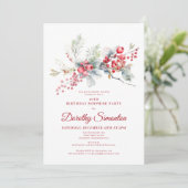 40. Geburtstag Überraschung Party Greenery Red Ber Einladung (Stehend Vorderseite)