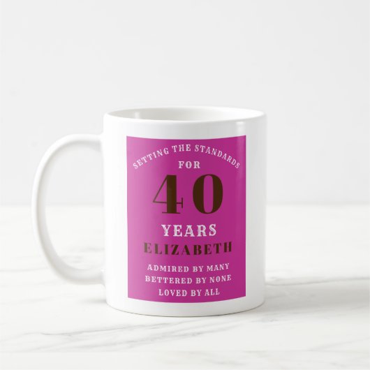 40. Geburtstag Vibrant Rosa hinzufügen Kaffeetasse (Links)
