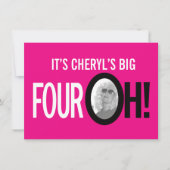 40. Geburtstag VIER OH! Foto rosa Retrolandschaft Einladung (Vorderseite)