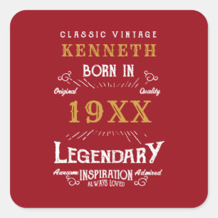 40. Geburtstag Vintag Red Gold Add Name Jahr Quadratischer Aufkleber