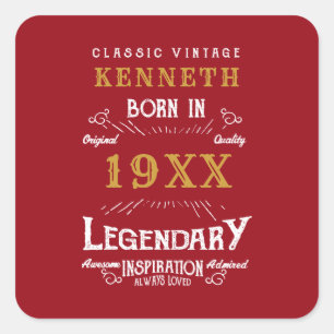 40. Geburtstag Vintage Rot Gold Name Jahr Quadratischer Aufkleber