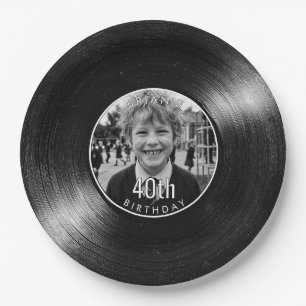 40. Geburtstag Vinyl-Look Schwarzes Papier Pappteller