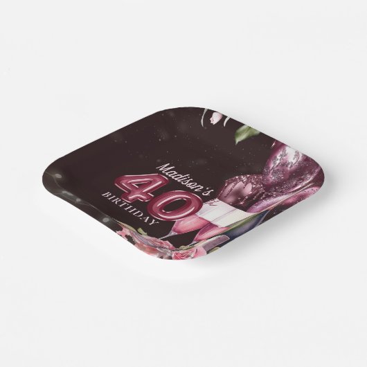 40. Geburtstag Wein & Balloons Personalisiert Pappteller (Gewinkelt)