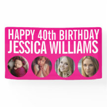 40. Geburtstag weiß pink vier Foto Kreise Banner