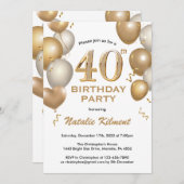 40. Geburtstag Weißer Glitzer und Goldballons Einladung (Vorne/Hinten)