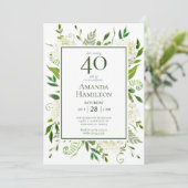 40. Geburtstag Weißer Hydrangeas Einladung (Stehend Vorderseite)