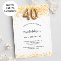 40. Geburtstag weißes Gold Konfetti elegant