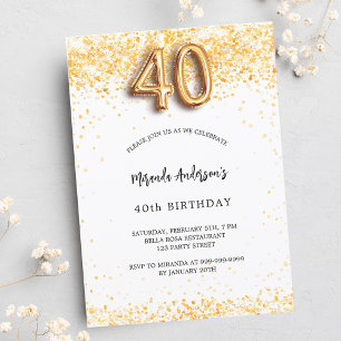 40. Geburtstag weißes Gold Konfetti elegant Einladungspostkarte
