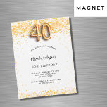 40. Geburtstag weißes Gold Konfetti eleganter Luxu Magneteinladung<br><div class="desc">Für ein elegantes Party zum 40. Geburtstag. Ein schick weißer Hintergrund. Mit goldenen Konfetti dekoriert. Personalisieren und fügen Sie einen Namen und Party-Details hinzu. Der Name wird mit einem handgeschriebenen Stilskript geschrieben. Nummer 40 mit Schriftart im Ballonstil.</div>