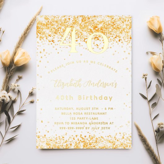 40. Geburtstag Weißgold Glitzer Luxus Folieneinladung