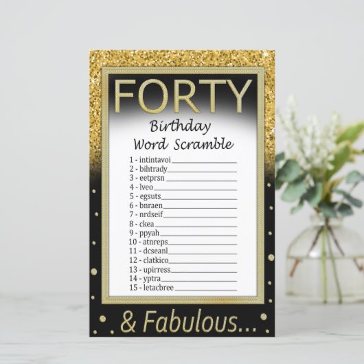 40 Geburtstag Word Scramble Game (Stehend Vorderseite)