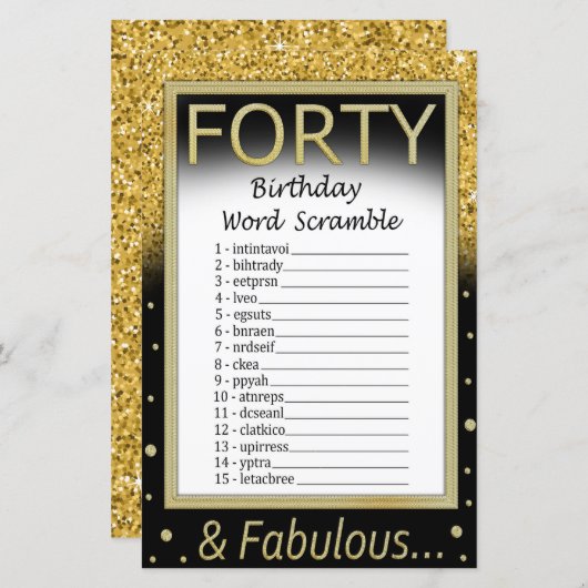 40 Geburtstag Word Scramble Game (Vorne/Hinten)