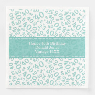 40. Geburtstag Zahlenmuster Aquamarin/weiß Serviette