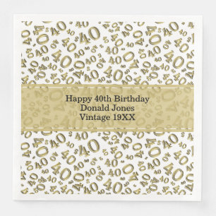 40. Geburtstag Zahlenmuster Gold/Weiß Serviette
