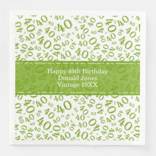 40. Geburtstag Zahlenmuster Grün/Weiß Serviette