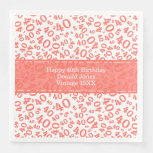40. Geburtstag Zahlenmuster Korallen/Weiß Serviette