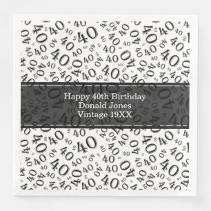 40. Geburtstag Zahlenmuster Schwarz/Weiß Serviette