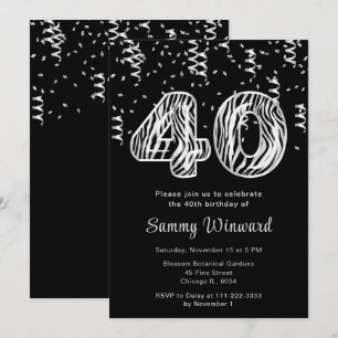 40. Geburtstag Zebra Print Balloons mit Confetti Einladung