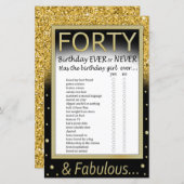 40 Geburtstage je oder nie gespielt (Vorne/Hinten)