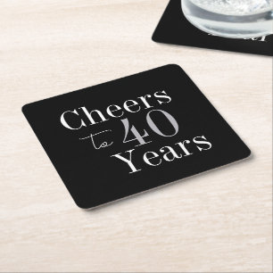 40. Geburtstags Cheers 40 Jahre Schwarz Silber Par Rechteckiger Pappuntersetzer