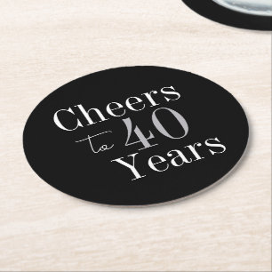 40. Geburtstags Cheers 40 Jahre Schwarz Silber Par Runder Pappuntersetzer