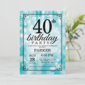 40. Geburtstags-Einladungs-aquamariner Glitzer Einladung (Stehend Vorderseite)